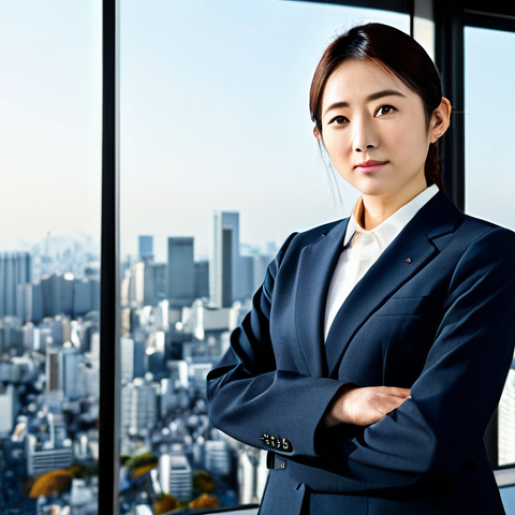 **

A professional Japanese businesswoman in a modest, tailored business suit, standing confidently in a modern Tokyo office with a view of the city skyline. She is fully clothed in appropriate attire, safe for work, and maintaining perfect anatomy and natural proportions. Professional corporate photography, high quality, bright lighting, family-friendly.

**