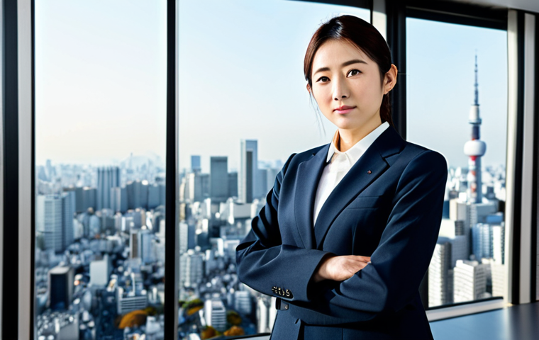 **

A professional Japanese businesswoman in a modest, tailored business suit, standing confidently in a modern Tokyo office with a view of the city skyline. She is fully clothed in appropriate attire, safe for work, and maintaining perfect anatomy and natural proportions. Professional corporate photography, high quality, bright lighting, family-friendly.

**