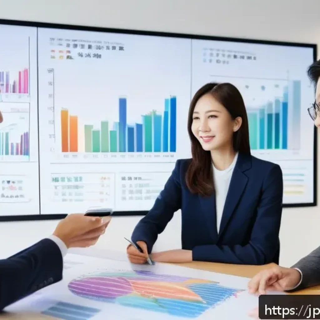 데이터 시각화 플랫폼 선택 시 고려사항 - A modern office setting with a diverse Japanese business team gathered around a large digital touchs...