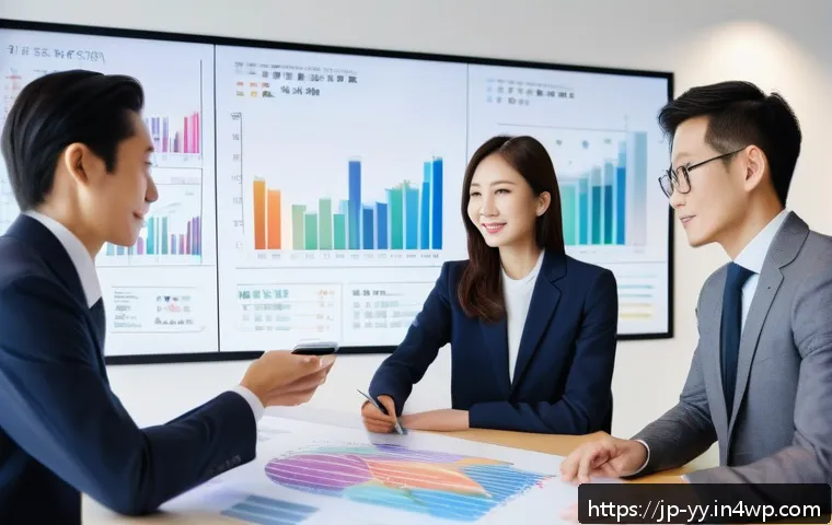 데이터 시각화 플랫폼 선택 시 고려사항 - A modern office setting with a diverse Japanese business team gathered around a large digital touchs...